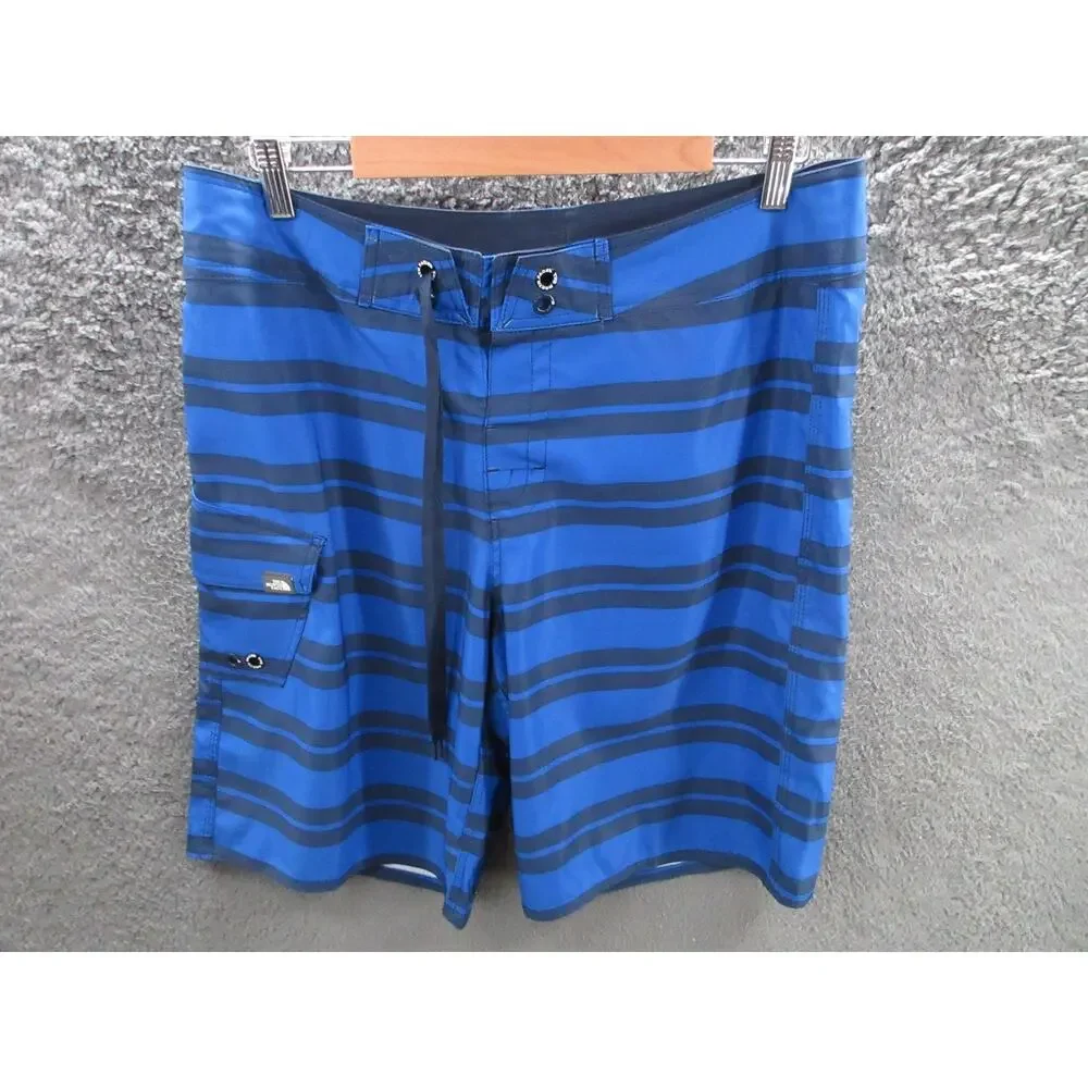 The North Face Swim Trunks Mens Sz 34 Board Shorts Blue Stripes Swimming Pockets - Picture 1 of 13